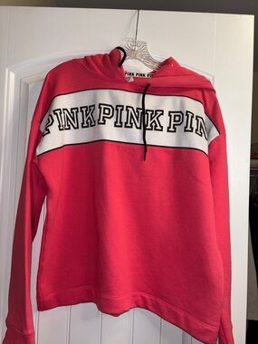 PINK Victoria's Secret Hot Pink Hooded Sweatshirt with White Chest Panel